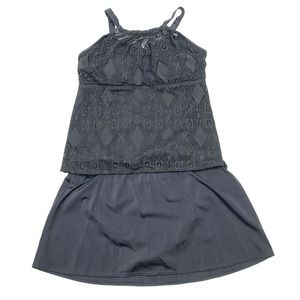 Beach Lace High Neck Tankini with Skirt black